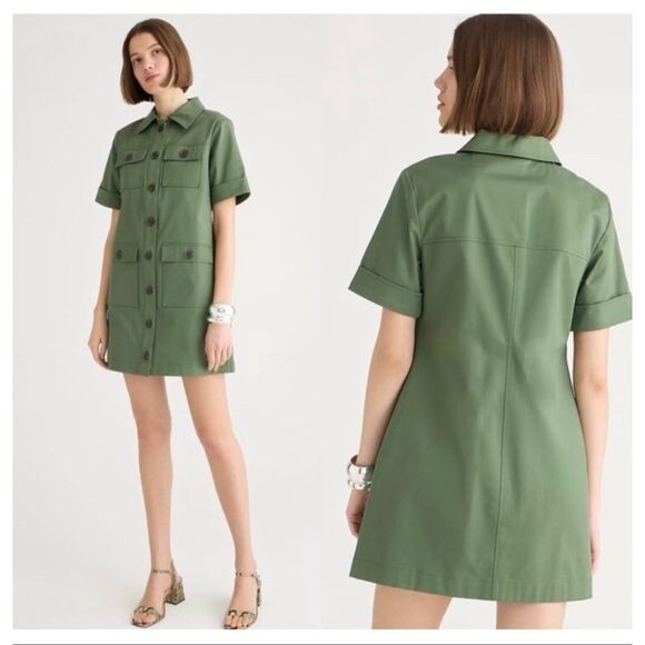 J. Crew Women’s Olive Green Gamine Shirt Dress in Stretch Twill - Picture 4 of 11